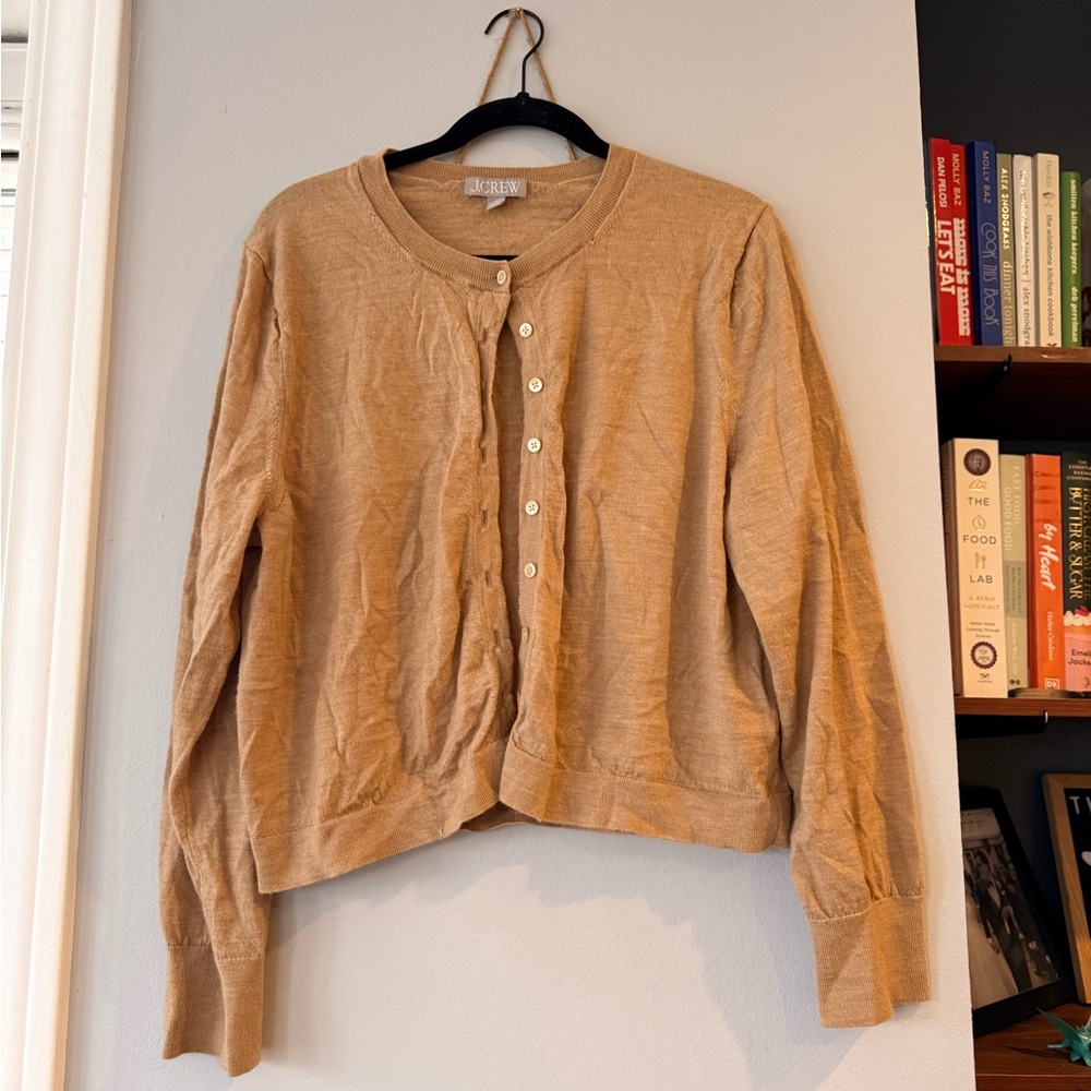 J. Crew Camel Crewneck Button Cardigan